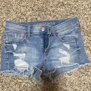 Stretchy light blue ripped Jean shorts from American eagle